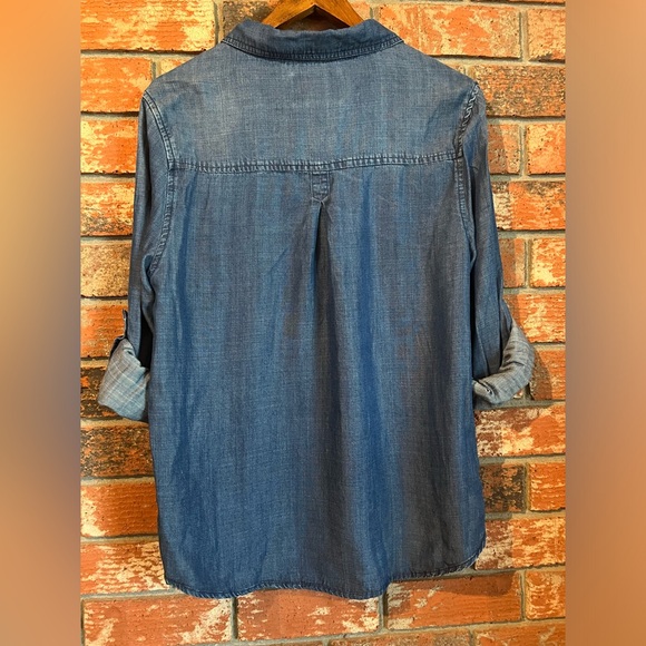 Design By Olivia Chambray Button Down Shirt Tencel Size L Roll Tab Sleeves - Picture 5 of 10